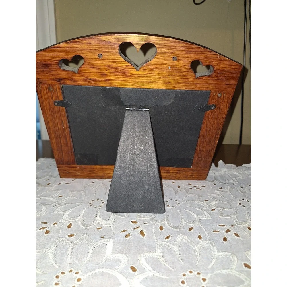 Rustic Wood Heart Cutout Picture Frame 5x7 Farmhouse Country Tabletop Deco Brown